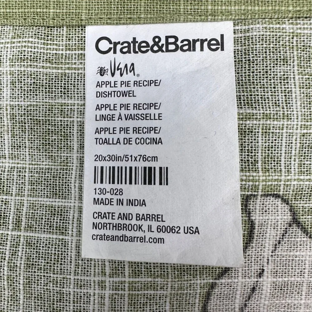 Crate and Barrel Vera Neumann Apple Pie Recipe Dish Hand Towel Green Retro